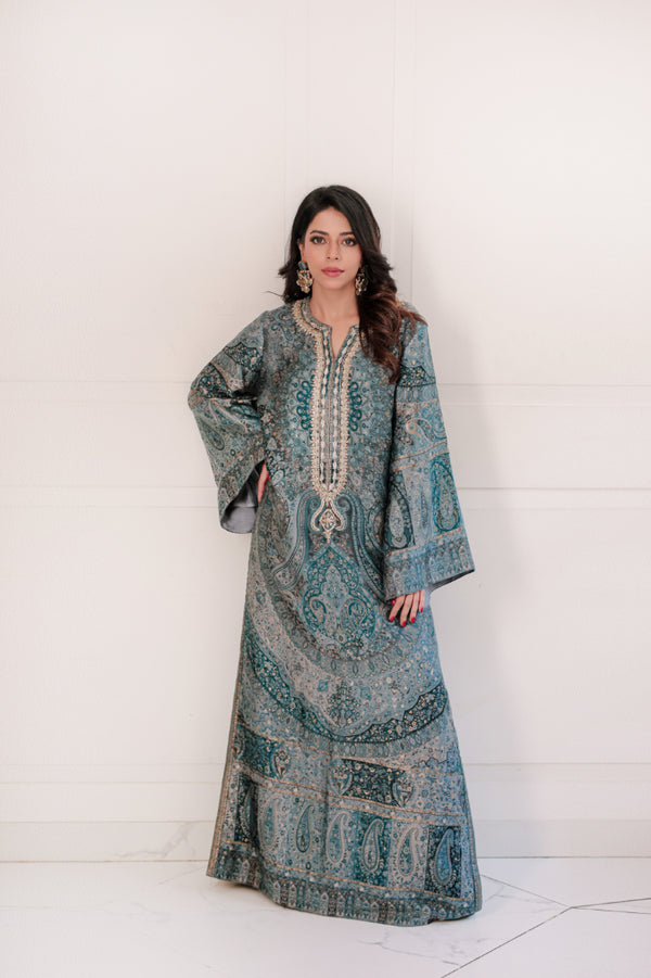 Mireza Grey Banarsi Kaftan Set-Shk