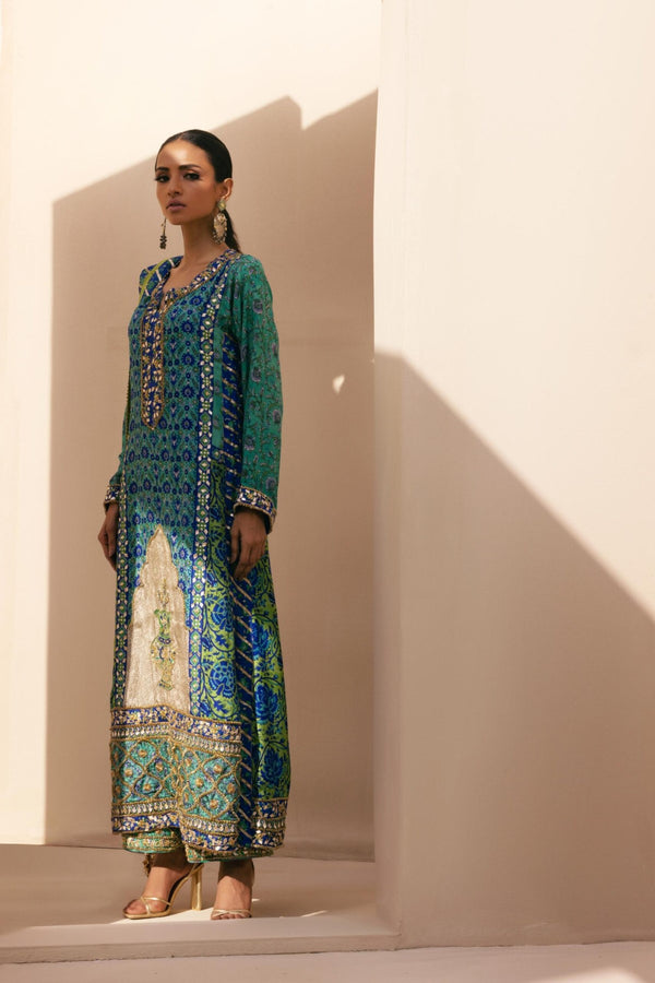 Sabeen Turquoise Gotaa Kaftan