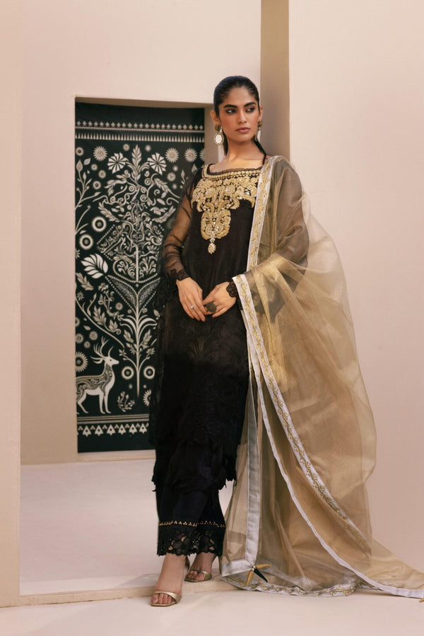 Zunaira Black Gold Chiffon Set